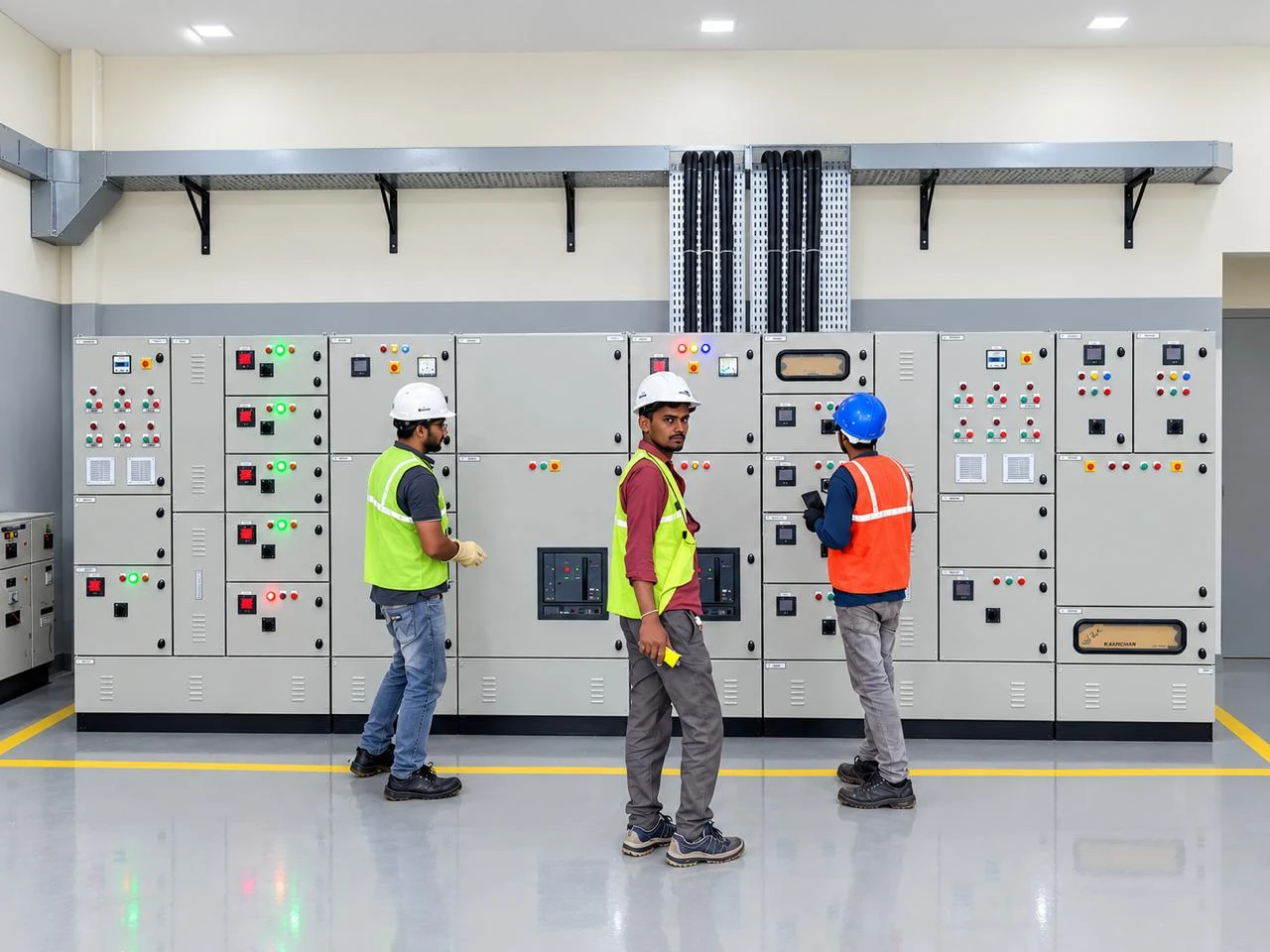Navyashree electrical team inspecting switchgear and cable installations